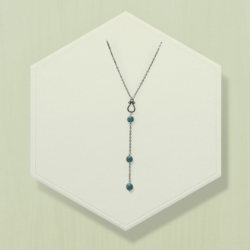 Hand Crafted Silver Lariat Necklace with Teal Beads